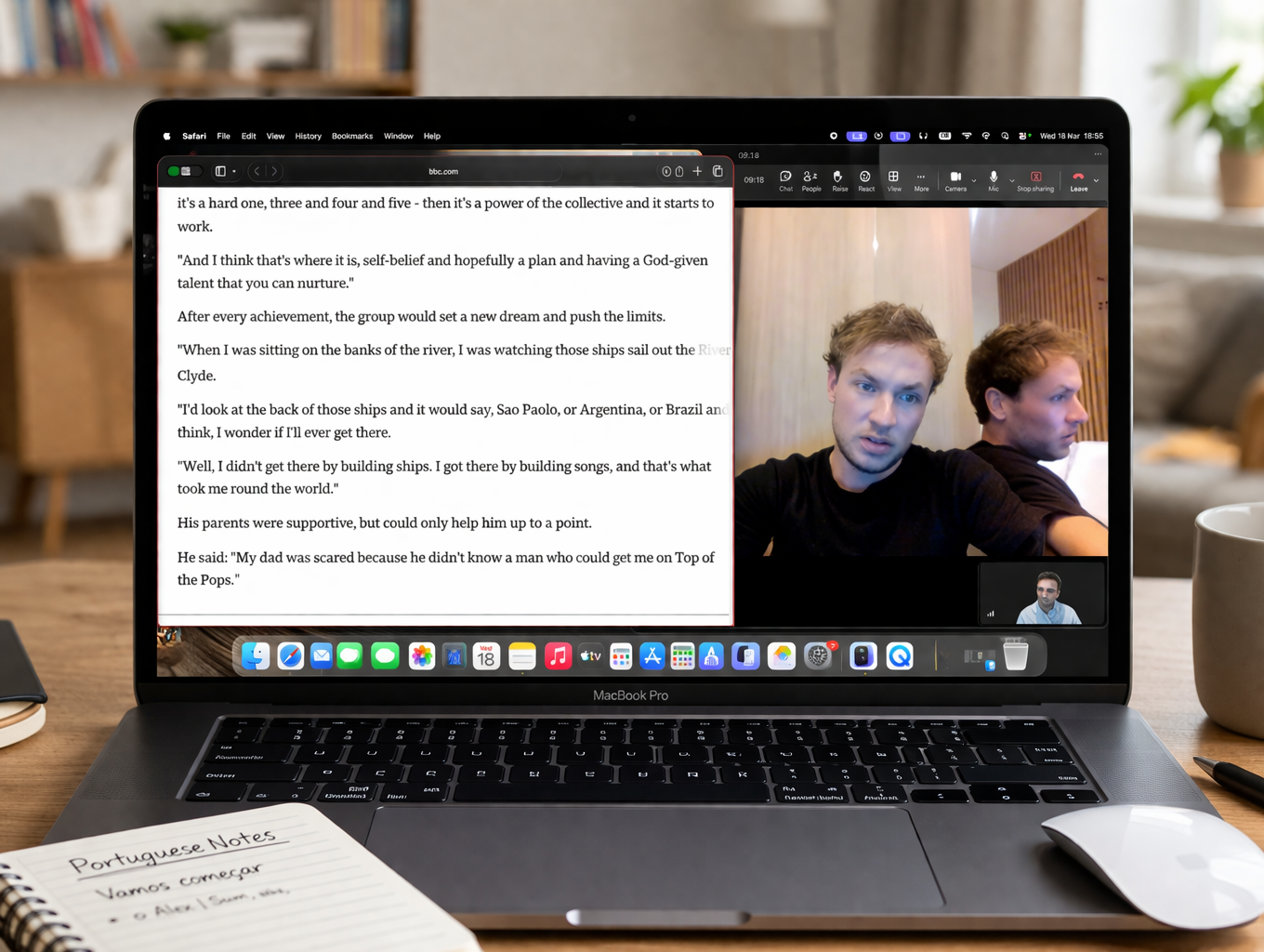 Interface de aula online de idiomas via Microsoft Teams